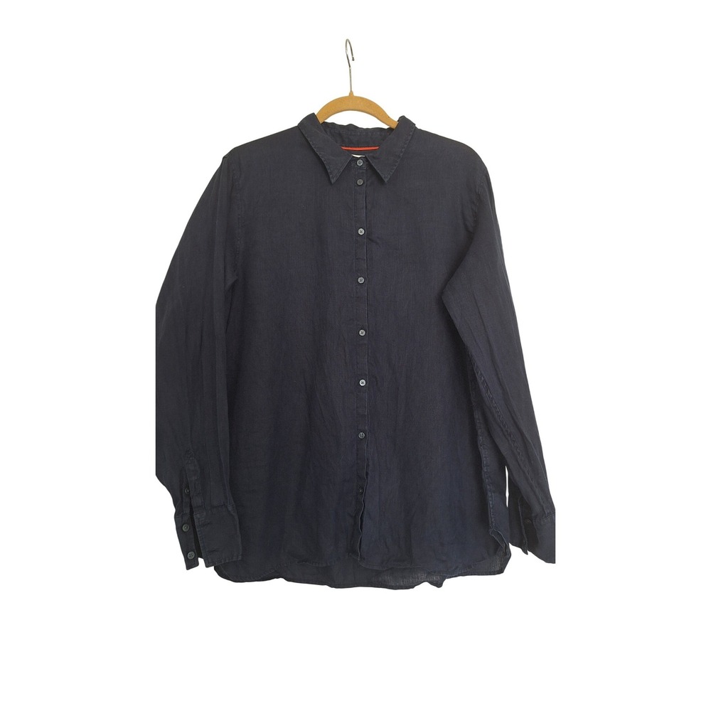 Boden Navy Blue 100% Linen Button Down Shirt Long Sleeve Womens Size 12R US